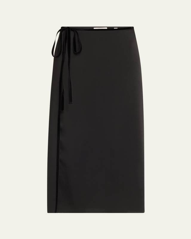 Velvet-Trim Side-Slit Midi Skirt